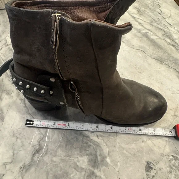 A.S.98 Distressed Leather Gray Ankle Boots with Studded Strap - Picture 11 of 12